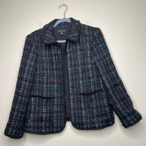 Ann Taylor NWOT Tweed Fringe Collared Career Elegant Blazer Sz 10 Old Money - Picture 3 of 11